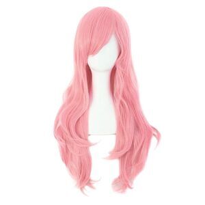 28" 70cm Long Curly Hair Ends Costume Cosplay Wig (Pink)